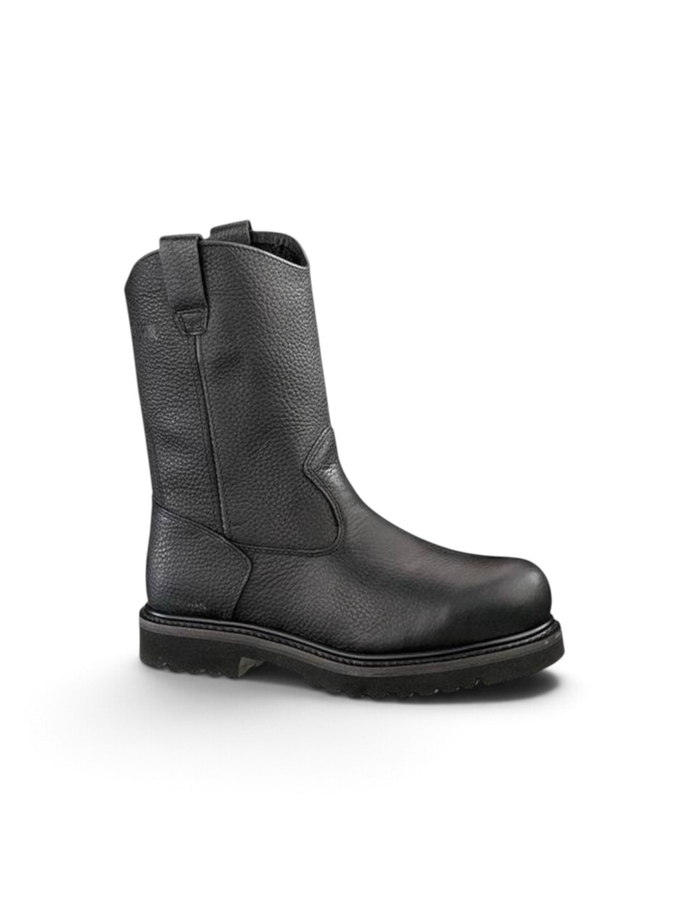 Wellington Men's Waterproof Black Leather Steel-Toe Pull-On Work Boots